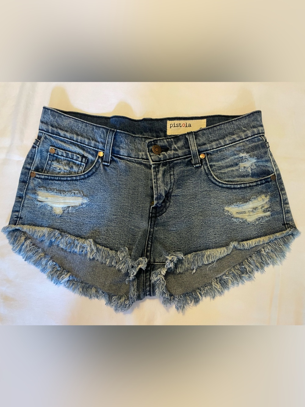 pistola Light Blue Distressed Frayed Hem Women's Jeans